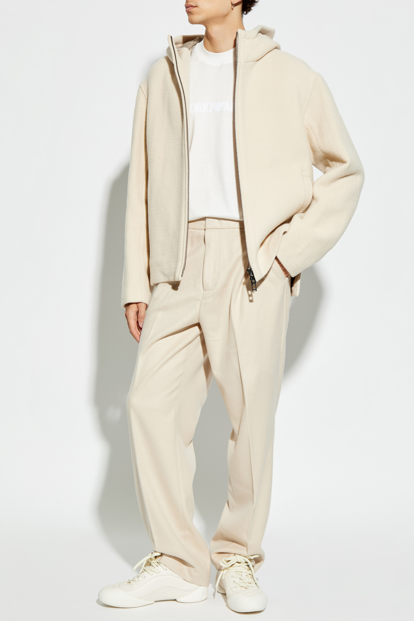 Shop Giorgio Armani Long Wool Zip-Up Jacket | Saks Fifth Avenue